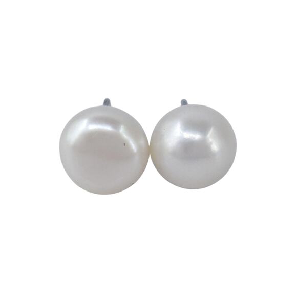 Estate Sterling Silver 925 8.1mm White Pearl Stud Earrings - Picture 3 of 8